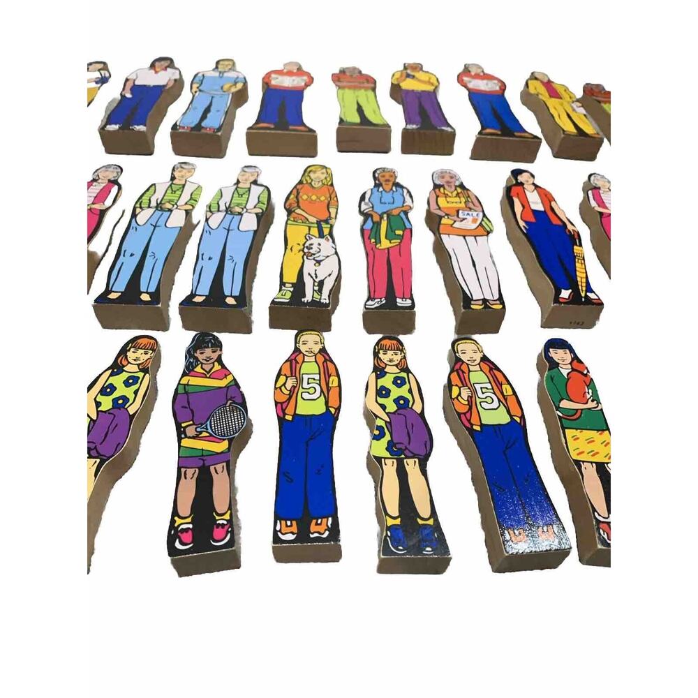 Guidecraft Wooden Wedgie People Set of 44 Men Women Children Excellent Cond